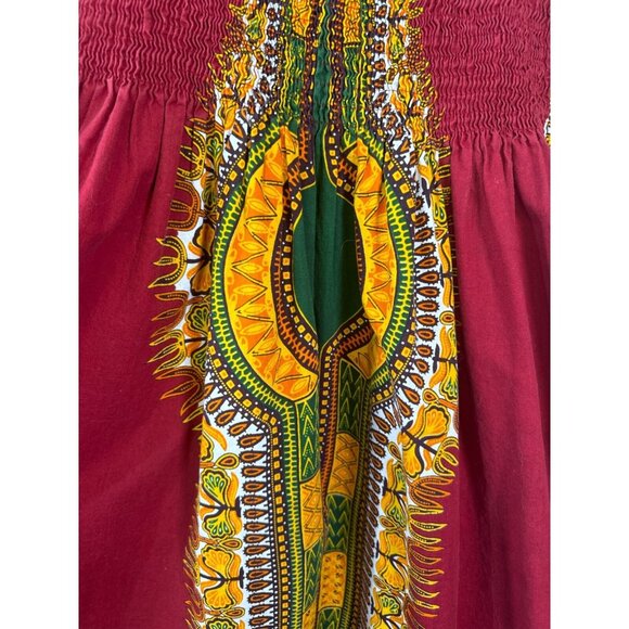 Rainbow Size Large African Smocked Top Maxi Dress Cotton Tribal Print - Picture 3 of 8
